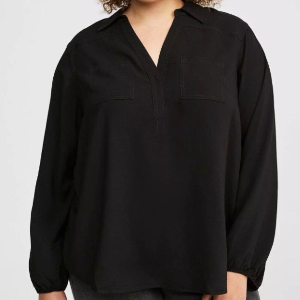 Torrid Harper Challis Collared Long Sleeve Blouse